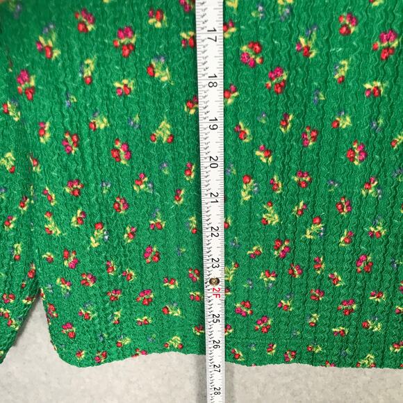 Loft Top Women Medium Green Ditsy Floral Waffle Shirt Basic Cottage Grandma Knit - Picture 6 of 9